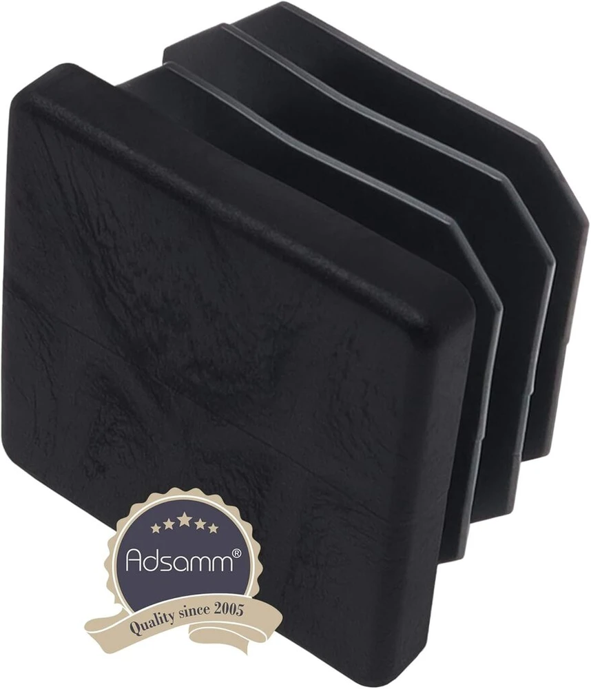 Adsamm® 4 x lameliniai kamščiai, juodi, 36 x 36-38 x 38 mm, kvadratiniai, baldų slystukai plieninėms vamzdinėms kėdėms, galiniai dangteliai kvadratiniams vamzdžiams