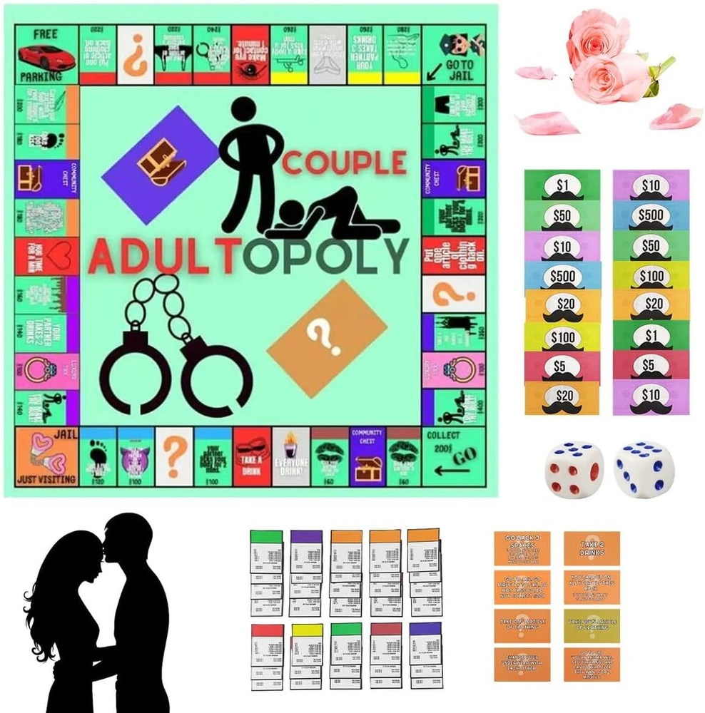 Adultopoly vokiečių kalba, gilus pokalbių žaidimas, žaidimas poroms suaugusiems, pokalbių kortelės poroms, žaidimai miegamajam, stalo žaidimo rekvizitai jausmams įkaitinti