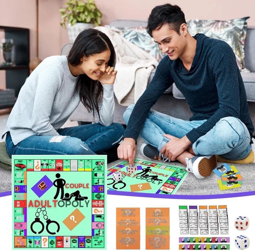 Adultopoly vokiečių kalba, gilus pokalbių žaidimas, žaidimas poroms suaugusiems, pokalbių kortelės poroms, žaidimai miegamajam, stalo žaidimo rekvizitai jausmams įkaitinti