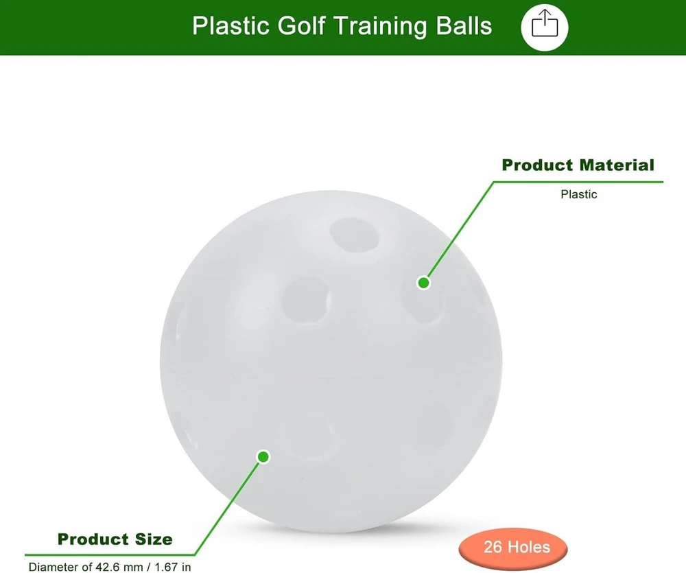 Adwikoso plastikiniai golfo treniruočių kamuoliukai 42 mm golfo kamuoliukai skirti treniruotėms patalpose, lauke, kieme su 2 golfo kamuoliukų laikikliais