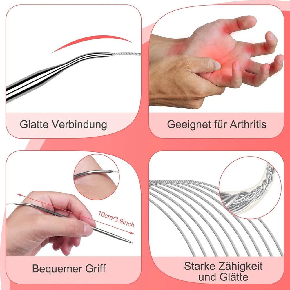 Aeeque rinkinys apskritų mezgimo virbalų 40 cm, 2,5 mm - 9,0 mm, 6 vnt nerūdijančio plieno mezgimo virbalų rinkinys, lengvi apvalūs mezgimo virbalai kepurėms, rankovėms, kojinėms, apskriti mezgimo virbalai