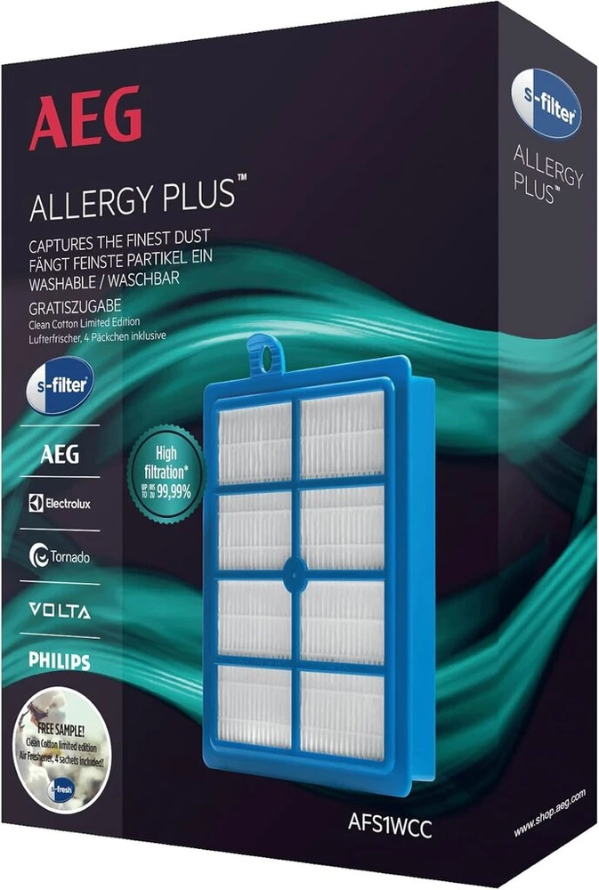Aeg Afs1w Allergy Plus filtras, plaunamas, skirtas Aeg ir Philips S-bag dulkių siurbliams, Ultraone ir Ultrasilence, Vx6-9, Lx7-9