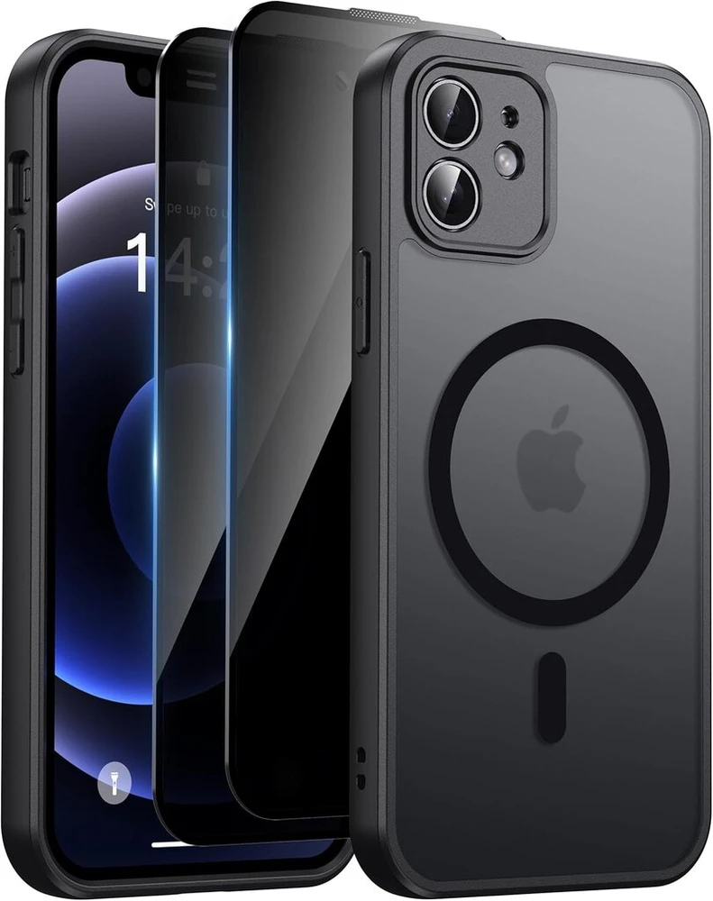 Aekyiwot dėklas, skirtas iphone 12, magnetinis telefono dėklas, suderinamas su iphone 12 magsafe, su 2 apsauginėmis plėvelėmis, privatumo apsauga, dėklas su kameros apsauga, atsparus smūgiams ir įbrėžimams