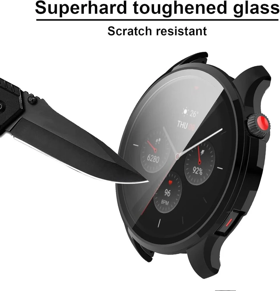 Aerku 2 vnt. kietas dėklas su ekrano apsauga, suderinamas su Amazfit Gtr 4 / Amazfit Gtr 4 Pro, pilna apsauga, įbrėžimams atsparus Pc apsauginis dėklas, juodas