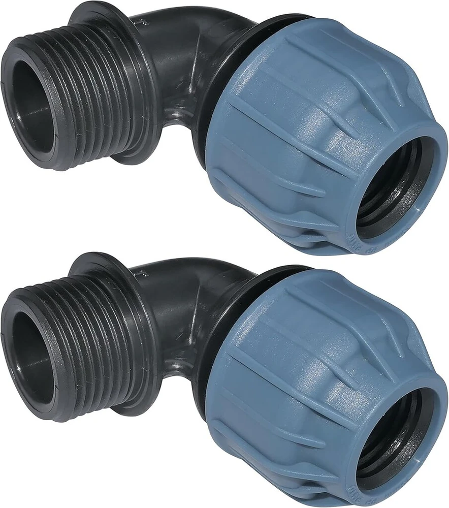 Aerzetix - C51166 – 2 vnt. rinkinys – kampinė jungtis, išorinis sriegis, suspaudimas 10 bar 90° 1 colis x 25 mm – jungtis/jungtis, suspaudimo jungtis, polipropilenas