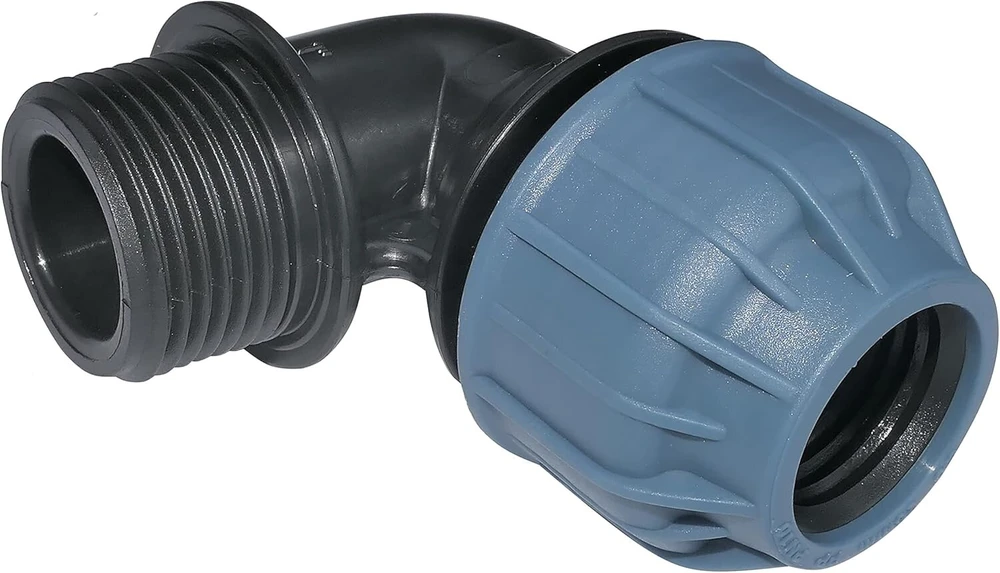 Aerzetix - C51166 – 2 vnt. rinkinys – kampinė jungtis, išorinis sriegis, suspaudimas 10 bar 90° 1 colis x 25 mm – jungtis/jungtis, suspaudimo jungtis, polipropilenas