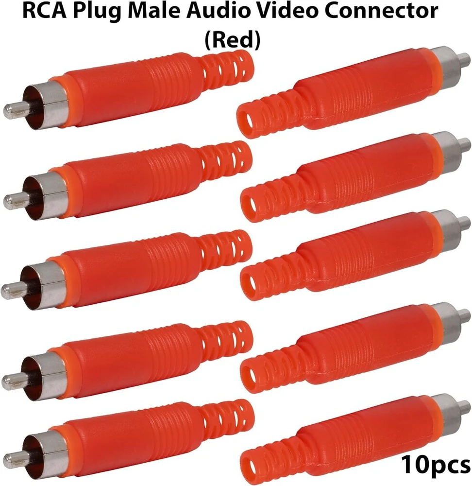 Aerzetix C68989 - 10 tiesių Rca jungčių/jungčių su kabelio apsauga rinkinys - litavimas - raudona spalva - koaksialiniai muzikos Rca signalai