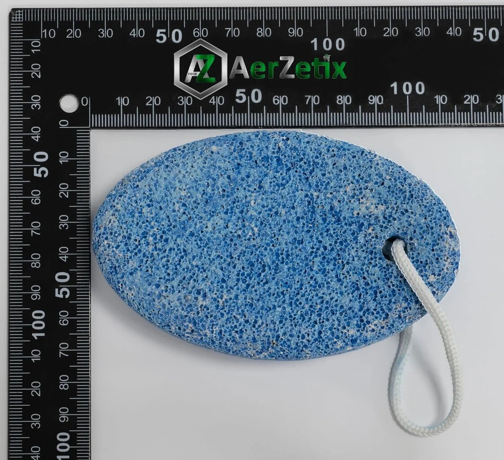 Aerzetix - C69256 - pemza pėdoms, rankinė pėdų dildė 11 x 7 x 3 cm, elipsės formos - priedai kosmetikai, estetikai, grožiui, pėdų priežiūrai, vonios kambariui - mėlyna spalva