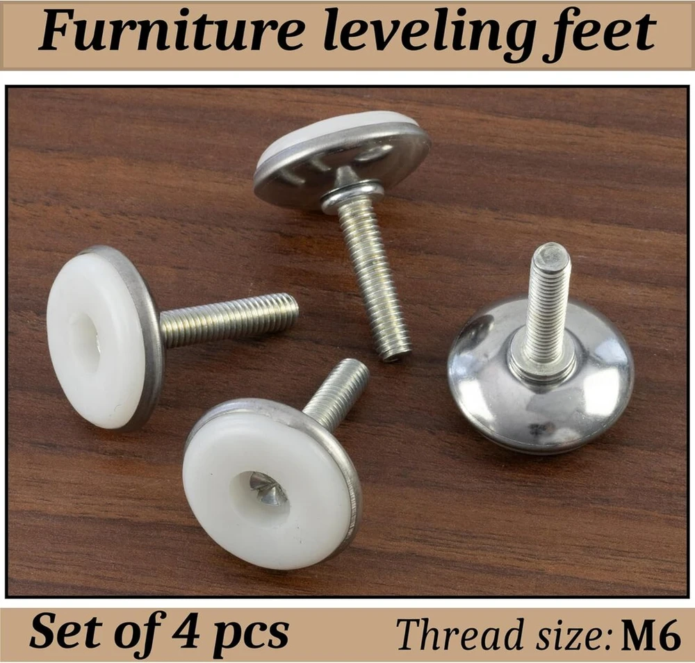 Fotelis Aerzetix - C74754 - 4 baldų atramų kojelių rinkinys prisukamas M6 Ø28 mm reguliuojamas - aukštis 37 mm - metalas ir plastikas - sidabrinis - sofoms, stalams