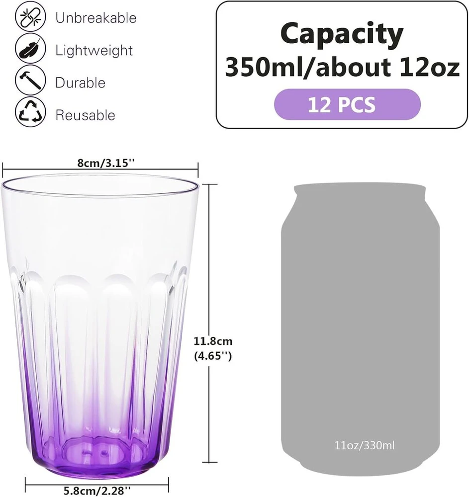 Affek Design 12 vnt. 350 ml daugkartinių puodelių, atsparių dūžiams, violetinės spalvos