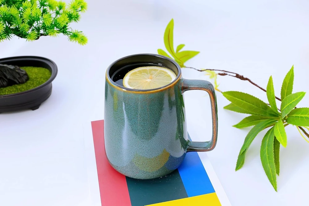 Affek Design Didelis 700ml keraminis kavos puodelis, arbatai, kakavai, žalias