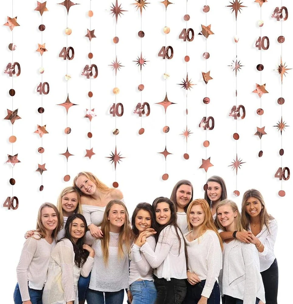 Affek Design Rožinio aukso 40-ojo gimtadienio girliandos su žvaigždėmis ir skaičiais