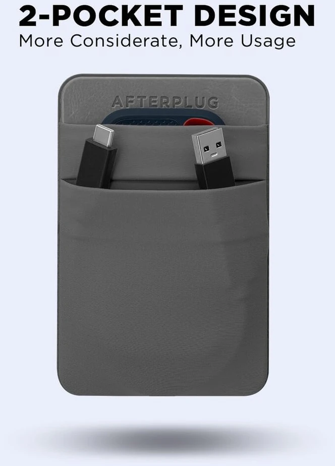 Afterplug 2 kišenių lipnus nešiojamojo kompiuterio krepšys, suderinamas su išoriniu nešiojamuoju ssd, magic pelė, usb laidu ir daugiau - pilkas