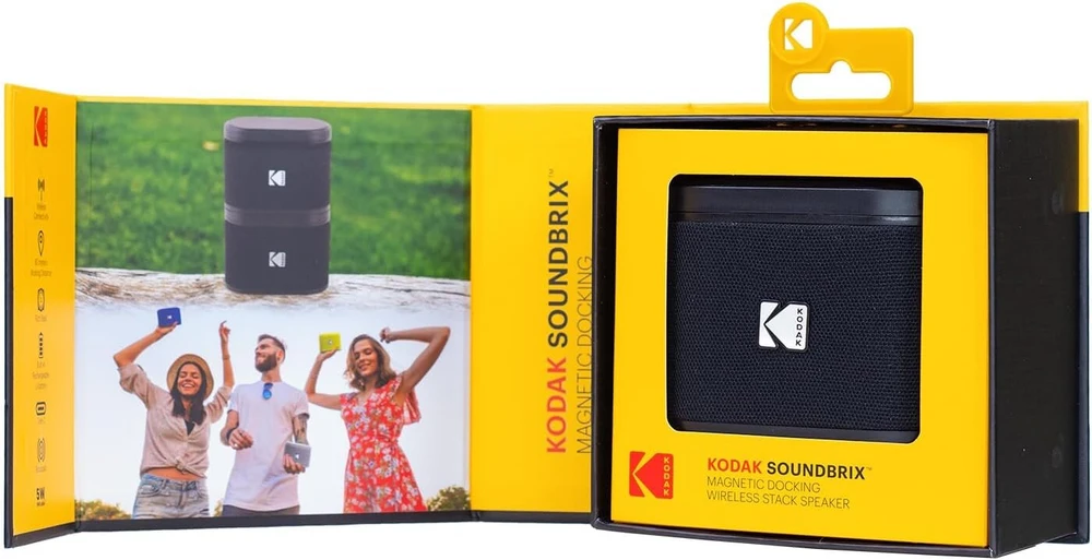 Kompiuterio kolonėlės Agfaphoto Kodak Soundbrix belaidis nešiojamas garsiakalbis, jungia iki 100 garsiakalbių - magnetinė dokas ir galingas 5w garsas - 3 valandų baterijos veikimo laikas - juodas