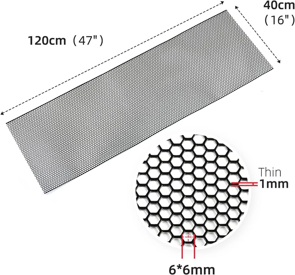 Aggauto universalios 120 x 40 cm juodos lenktyninės grotelės, aliuminio lydinio išplėtimo grotelės, lenktyninės grotelės, buferis, korio skylė 6 x 1 mm