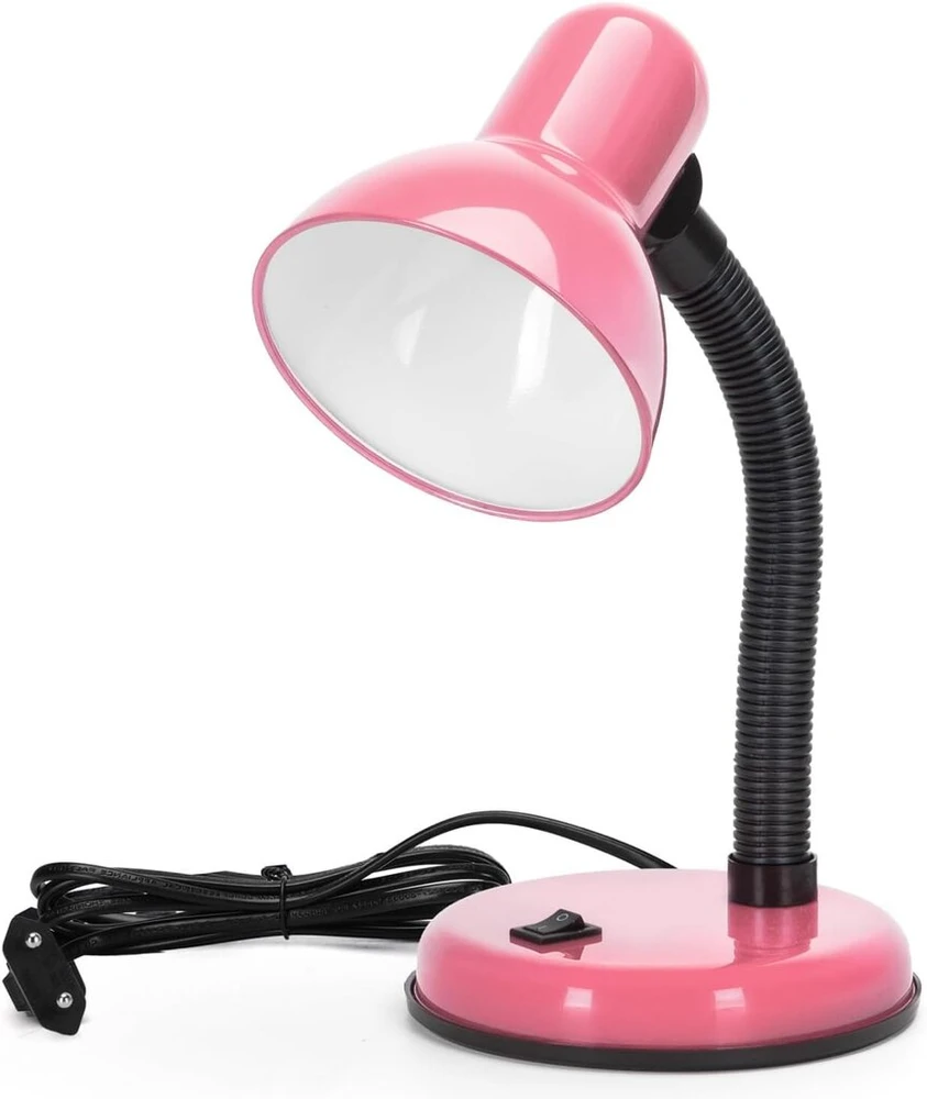 Aigostar Vintage stalinė lempa, retro stalinė lempa su kištuku, be lemputės, suderinama su led lemputėmis modelis E27, reguliuojama lempos kolona, rožinė