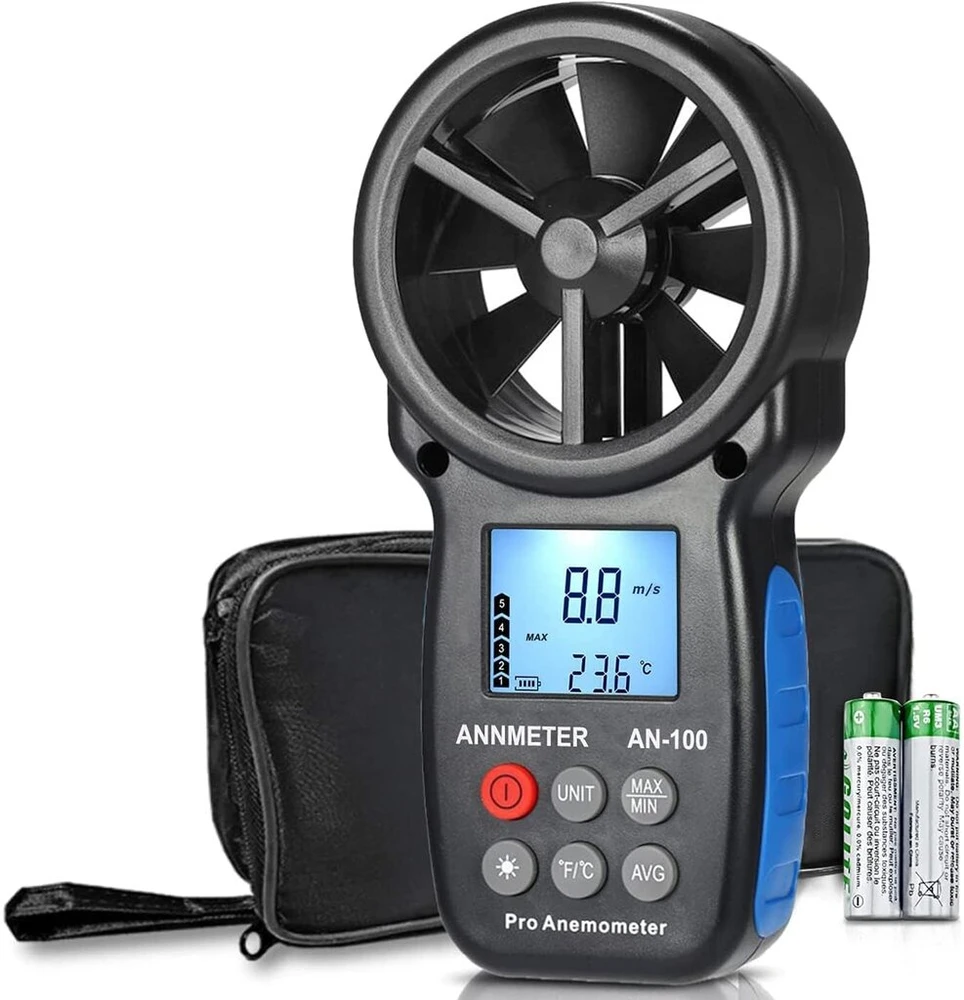 Aiomest ai-100 skaitmeninis anemometras, vėjo matuoklis, rankinis, vėjo matuoklis, cfm vėjo greičio matuoklis vėjo greičiui, temperatūrai, vėjo šalčio testeris, hvac