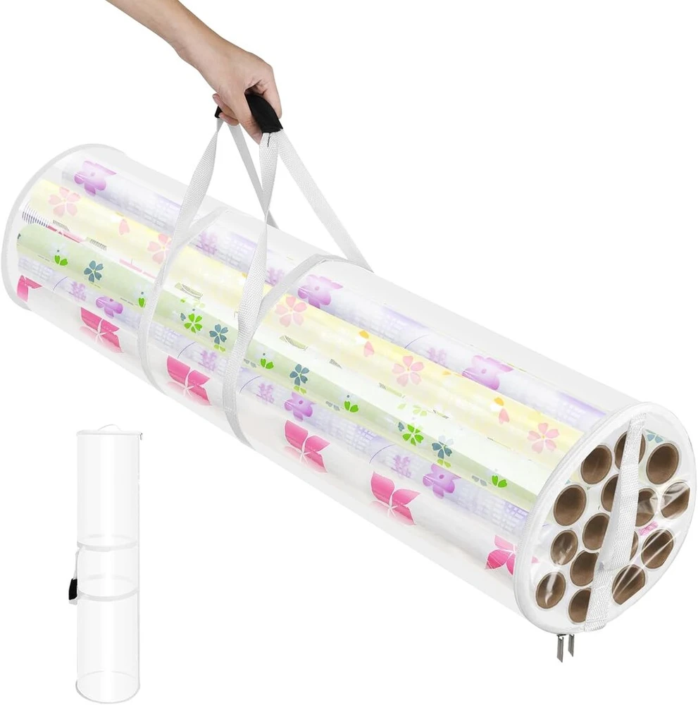 Aiqinu įvyniojimo popieriaus laikymo dėklas su rankenomis, skaidrūs laikymo ritiniai su užtrauktuku, 100 cm x 20 cm, aukštos kokybės pvc, skirtas dovanų popieriaus ritiniams ir kalėdinio popieriaus ritiniams