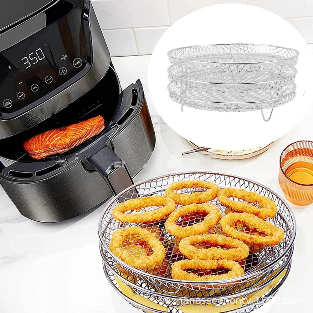 Air fryer stovas, sudedamas džiovinimo stovas, nerūdijančio plieno daugiasluoksnis džiovintuvas, karšto oro gruzdintuvės priedai, maisto klasės vaisių mėsos dehidratacija karšto oro gruzdintuvei, dviguba kamera, 3 vnt.