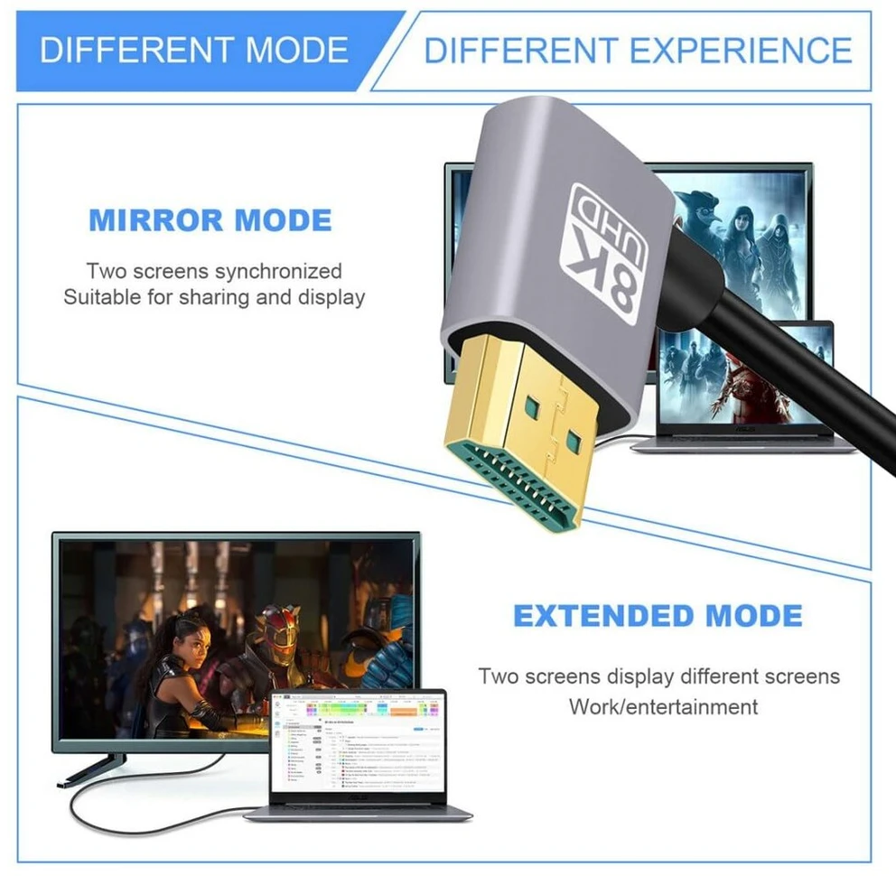 Aisens Hdmi 2.1 Kabelis 90° Kampu 8k 60hz 4k 120hz 48gbps 0.5m