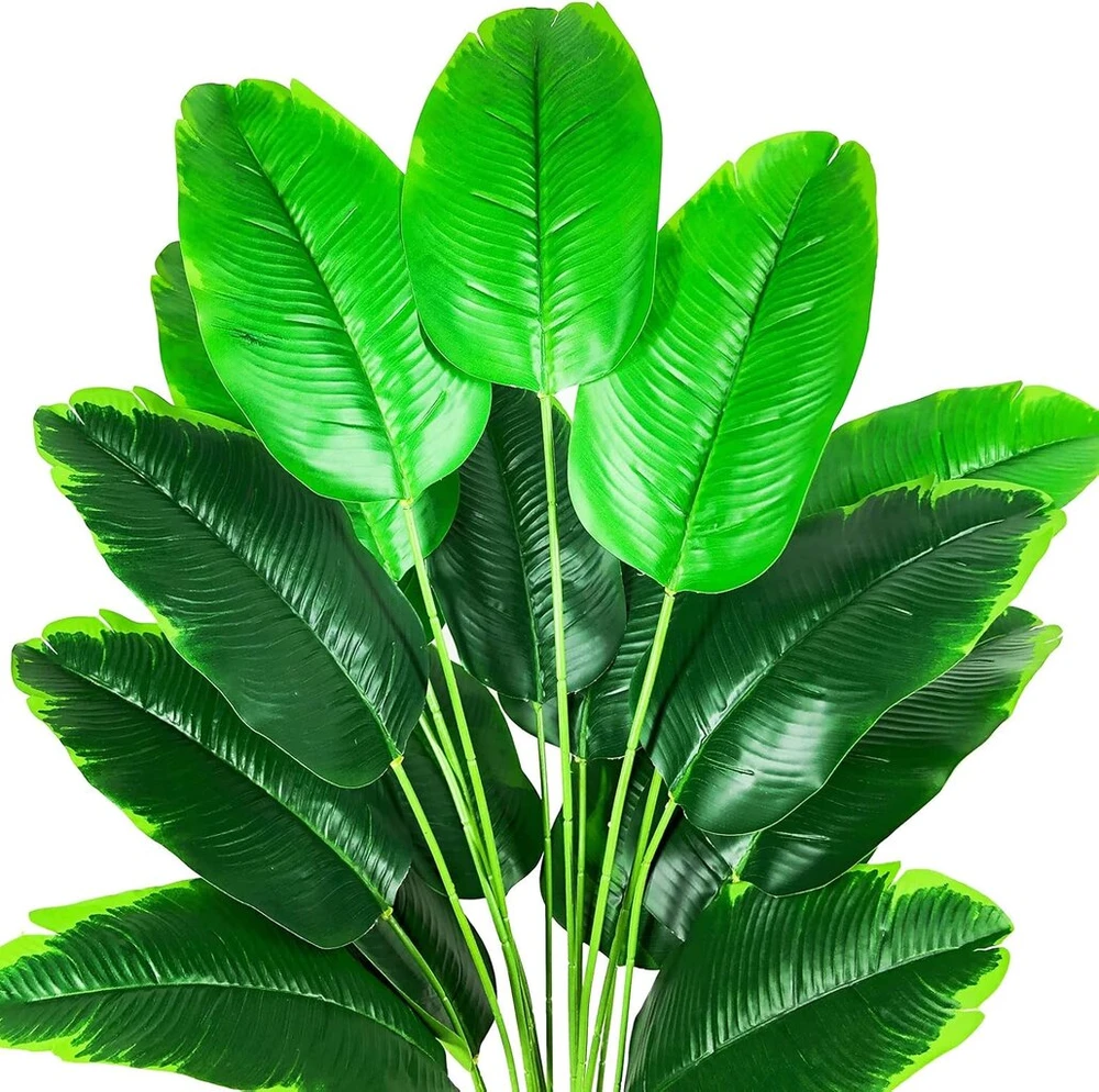 Aivoriuy dirbtinis augalas, palmės lapai, krūmas, bananų medis, dirbtinis paukštis iš rojaus, atogrąžų lapai, žali netikri palmės plastikiniai palmės medžiai 80 cm dideli džiunglių vakarėlio palmės lapai, kambario augalų dekoracijos