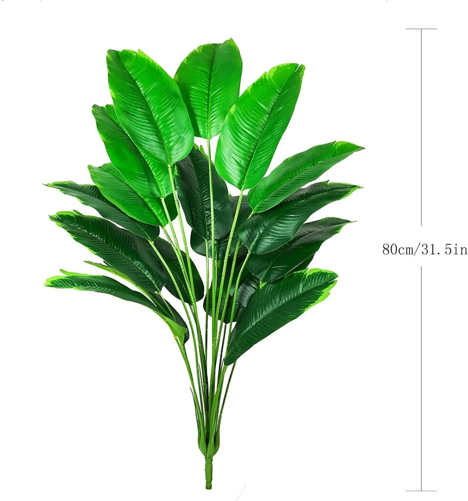 Aivoriuy dirbtinis augalas, palmės lapai, krūmas, bananų medis, dirbtinis paukštis iš rojaus, atogrąžų lapai, žali netikri palmės plastikiniai palmės medžiai 80 cm dideli džiunglių vakarėlio palmės lapai, kambario augalų dekoracijos