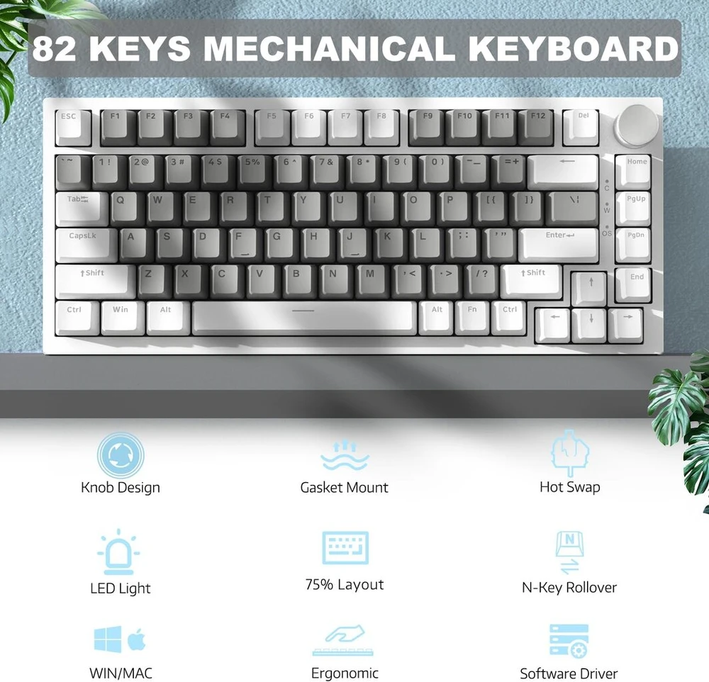 Ajazz Ak820 75% Tkl Mechaninė klaviatūra, Karšto Keitimo Jungikliai, Balta Šviesa