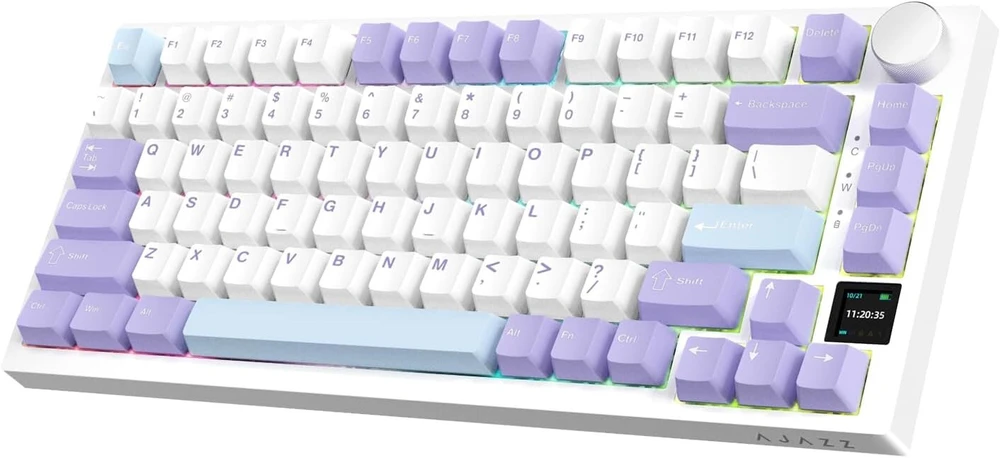 Ajazz ak820pro 75% tkl mechaninė klaviatūra, 2.4g belaidė/bt5.1/usb-c laidinė, 81 klavišas su tft spalvotu ekranu ir cnc mygtuku, žaidimų klaviatūra, rgb apšvietimas, hotswap linijinis jungiklis, 4000 mah baterija -