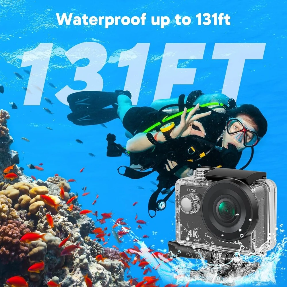 Akaso ek7000 veiksmo kamera 4k30fps su 64gb microsdxc atminties kortele povandeninė kamera 170° itin plataus kampo full hd sporto kamera su 2 colių lcd ekranu 2.4g nuotolinio valdymo pultas