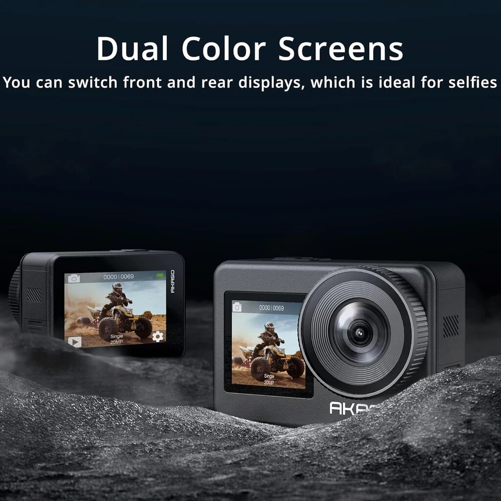 Akaso veiksmo kamera 4k 20mp wifi povandeninė kamera ipx8 atspari vandeniui veiksmo kamera eis 2.0 su jutikliniu ekranu, priartinimu, valdymu balsu, išoriniu mikrofonu ir 2x1350mah baterijų rinkiniu - brave 7 (pilka)