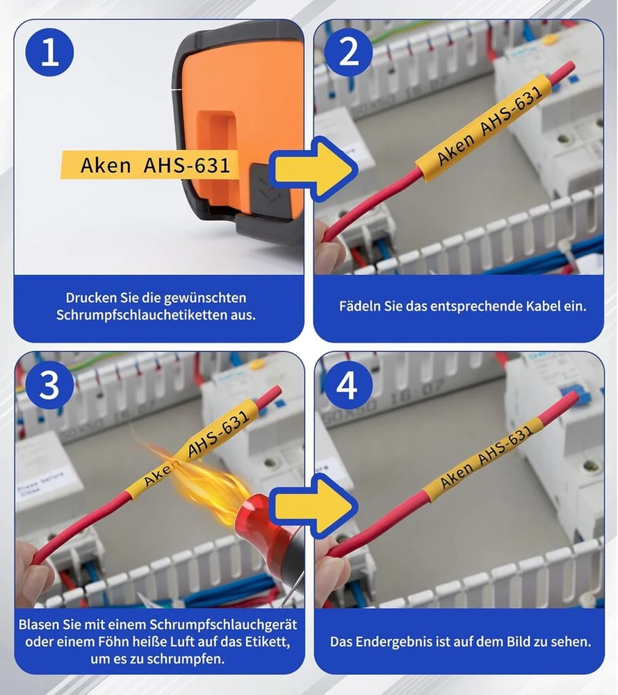 Aken 3 x Suderinama su Brother P-touch juostelėmis Hse-631 Hs-631 Hse etiketės juosta 11.7 mm x 1.5 m juoda ant geltonos karščiu susitraukiančio vamzdelio, skirta P-touch Pt-e110 E300/vp E550w/wvp P750wvp E800w P900w/nw Pt-7600