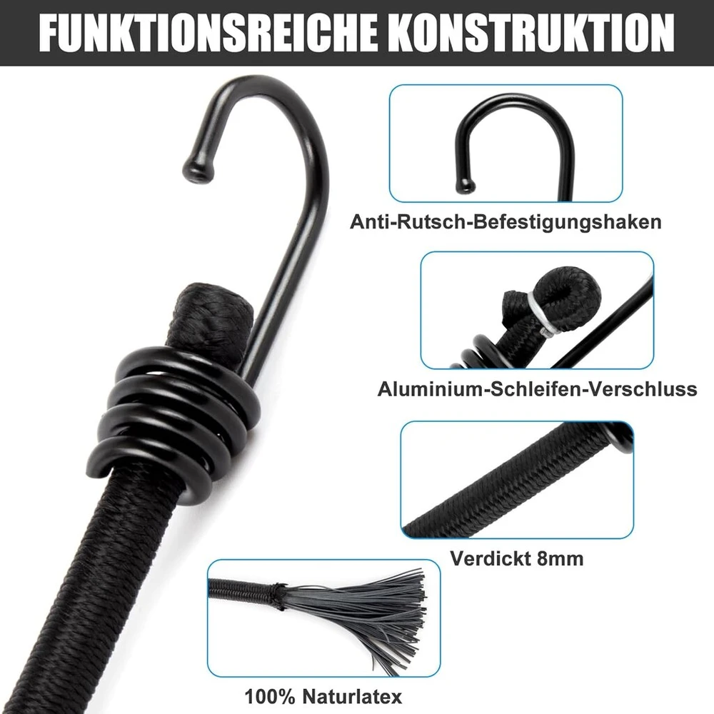 Akicderu Elastinės juostos su kabliukais, itin tvirtas expander'is su kabliukais, 20 vnt. pakuotė, tvirtas guminis įtempiklis su kabliukais, 30 cm, universalios guminės juostos su kabliukais, guminiai įtempikliai bagažui, kroviniams