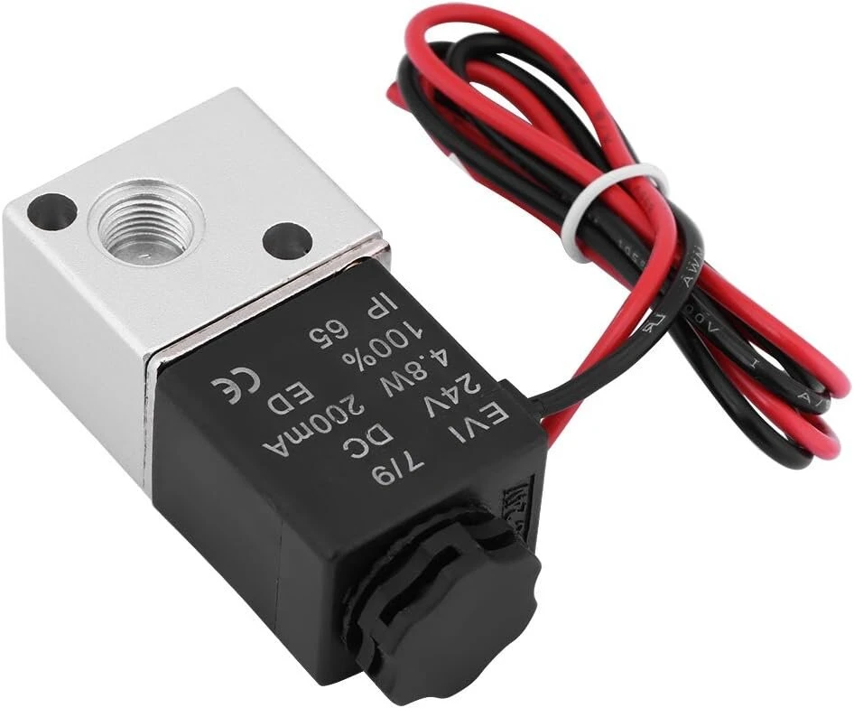 Akozon solenoidinis oro vožtuvas, 3v1-06 Dc 12v/24v 3 krypčių 2 padėčių 1/8" Bsp normaliai uždarytas pneumatinis solenoidinis oro vožtuvas (dydis: Dc24v)