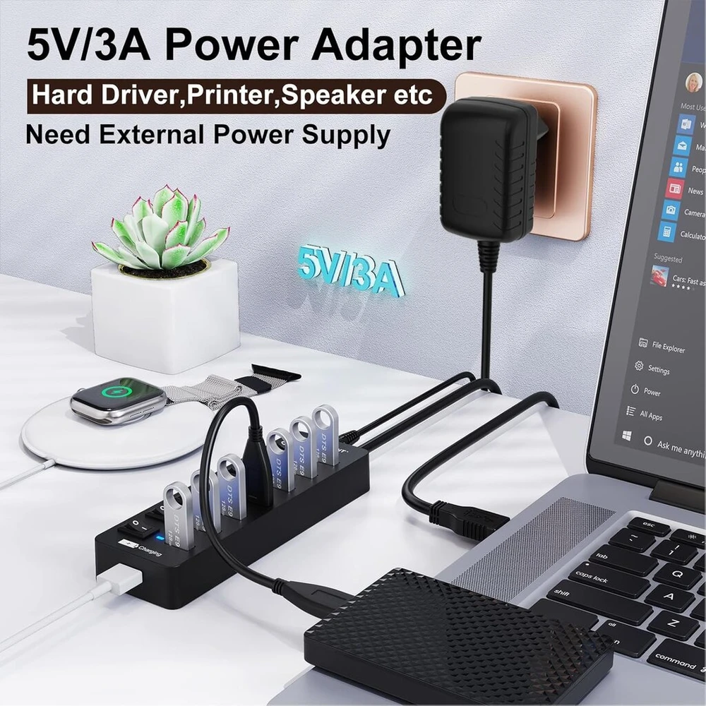 Aktyvus Usb 3.0 šakotuvas su maitinimo adapteriu, 7+1 prievadai