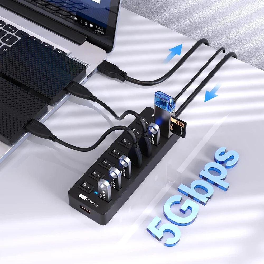 Aktyvus Usb 3.0 šakotuvas su maitinimo adapteriu, 7+1 prievadai