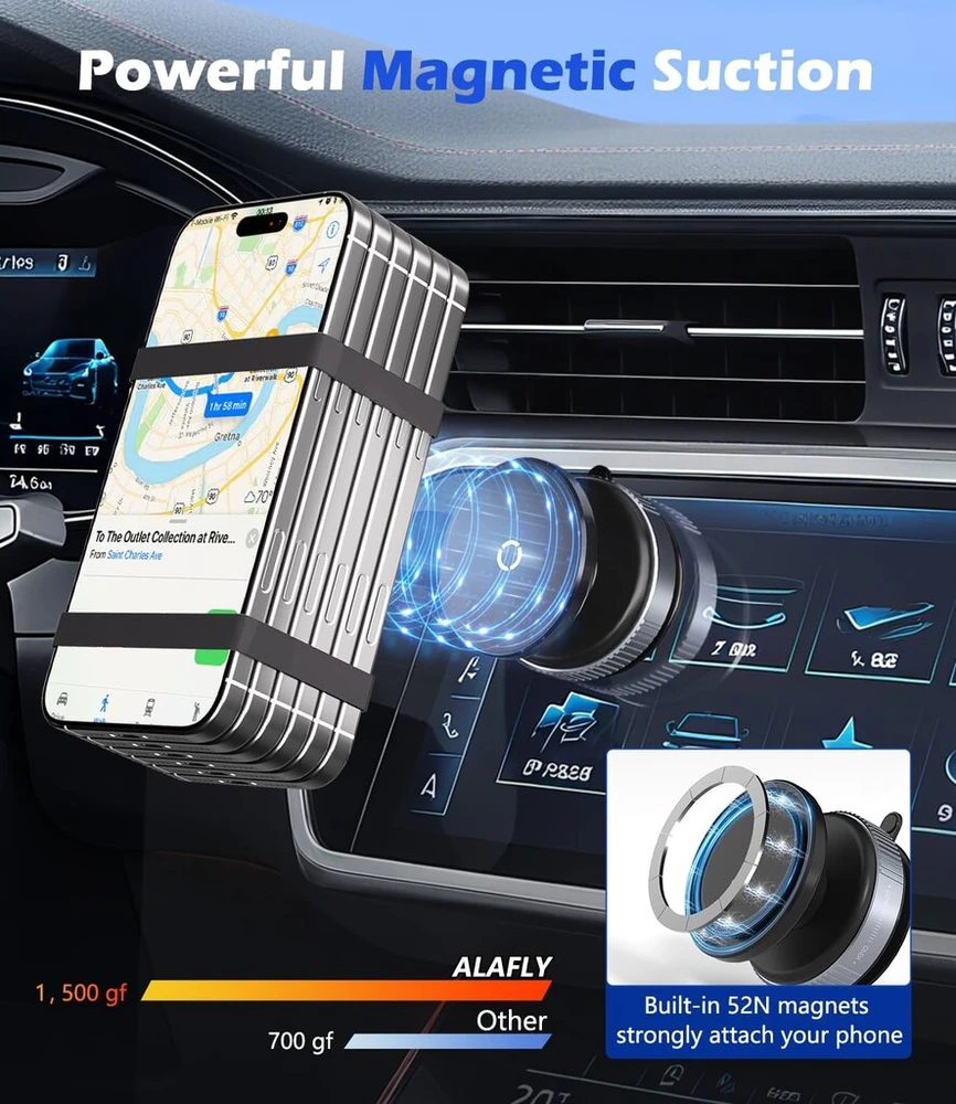 Alafly magnetinis telefono laikiklis su siurbtuku [360° pasukamas] vakuuminis telefono laikiklis, suderinamas su Magsafe dušui, virtuvei, sporto salei, stiklui, veidrodžiui, automobilio ekranui, lygiems paviršiams - juodas