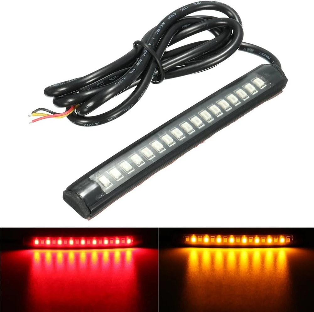 Alamor 12v 17 Led lanksti motociklo Led juosta galinis stabdžių posūkio signalas, gintarinė + raudona