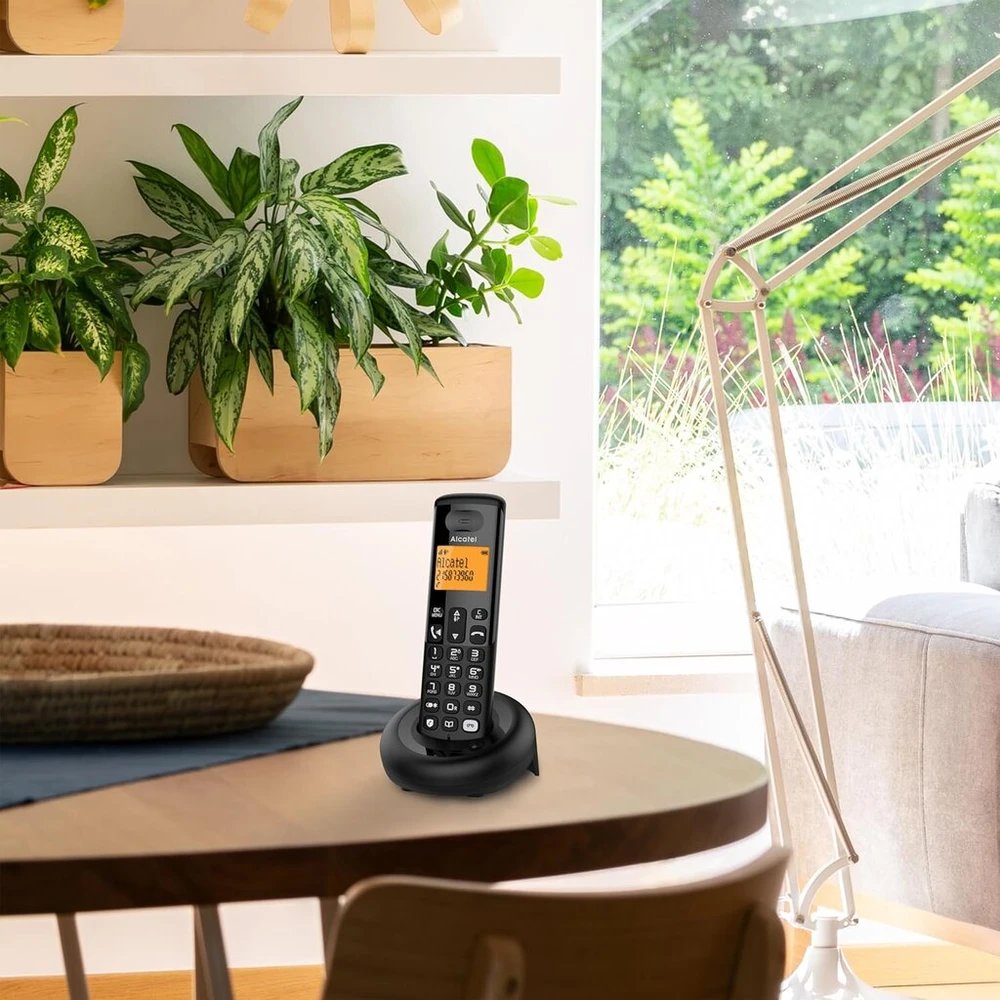 Alcatel E260 S. Voice - belaidis Dect telefonas su atsakikliu - didelis apšviestas ekranas - skambinimas laisvomis rankomis - nepageidaujamų skambučių blokavimo funkcija - juodas