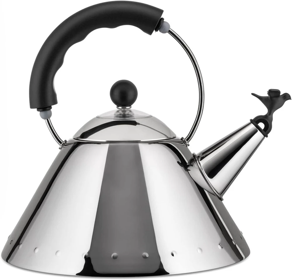 Alessi 9093 B virdulys, nerūdijantis plienas, su rankena ir paukščio formos švilpuku, poliamidas, juodas