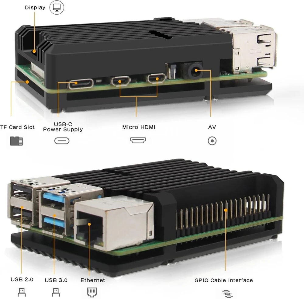 Aliuminio aušinimo dėklas su ventiliatoriais Raspberry Pi 4b
