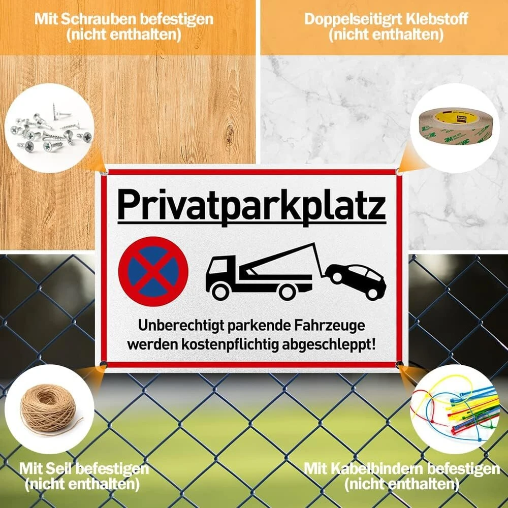 Aliuminio įspėjamasis ženklas su 4 gręžimo skylėmis užapvalintais kampais saugos ženklas Pažeidžiantis transporto priemonė nutempiama savininko sąskaita