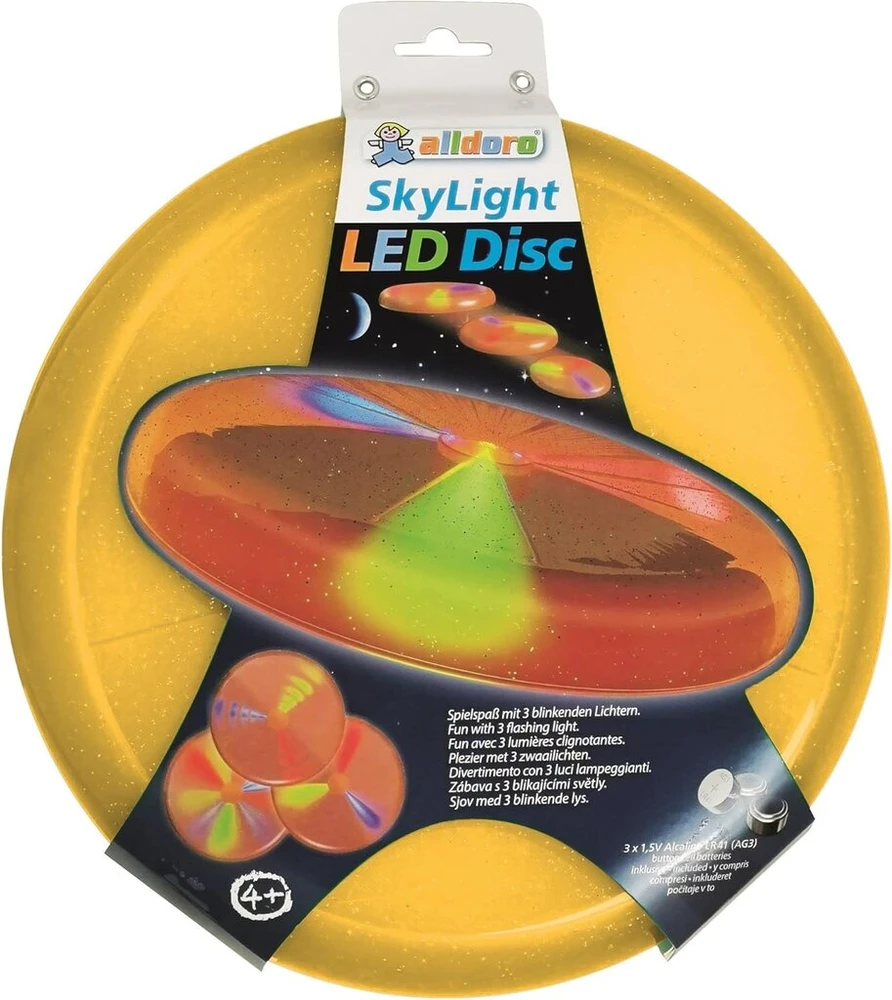 Alldoro 63019 sky light disc, mėtymo diskas, skersmuo apie 27 cm, frisbee diskas su 3 led, skirtas paplūdimiui, sodui ir laukui, mėtymo žaidimas vaikams nuo 4 metų ir suaugusiems, oranžinis