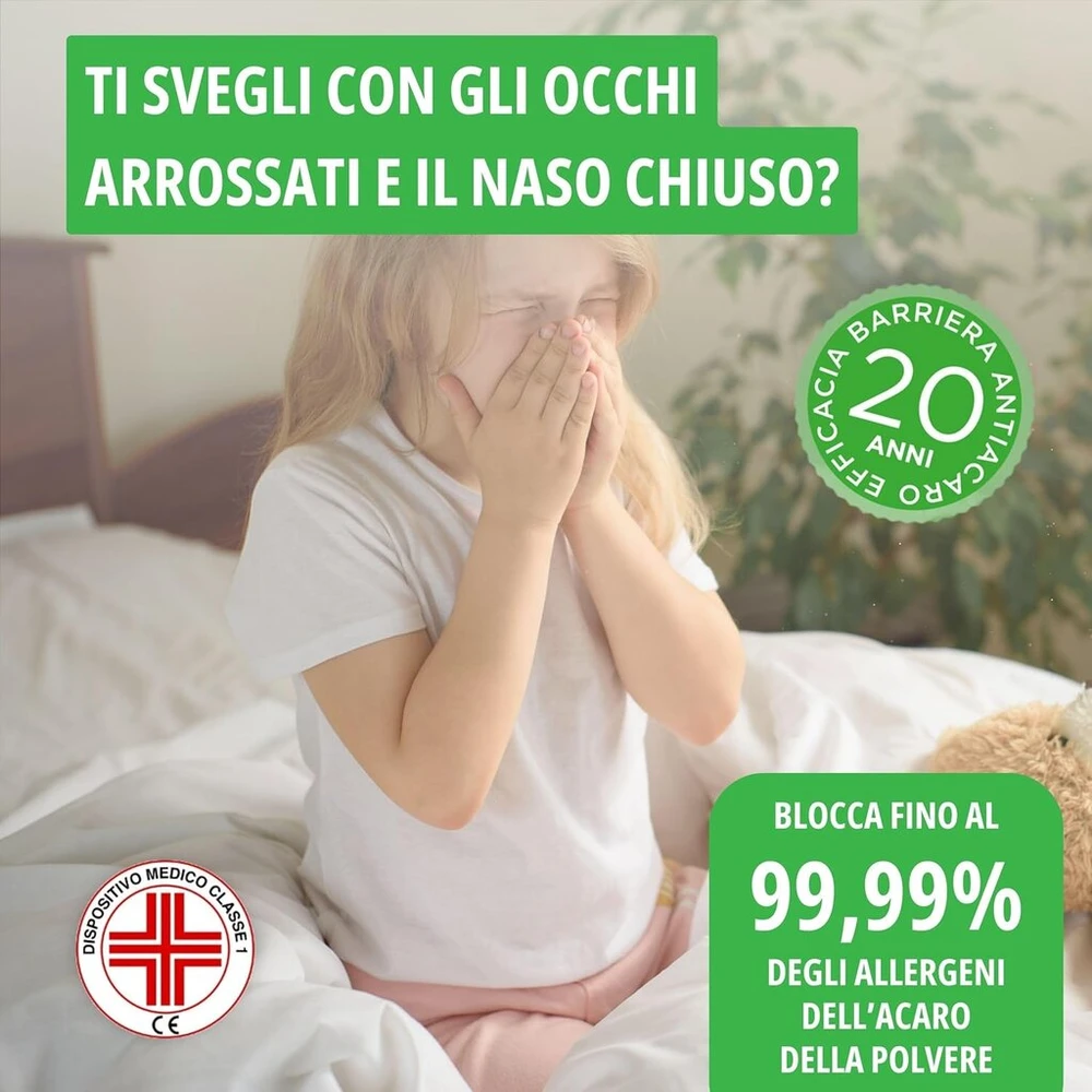 Čiužinys Allergosystem Antialerginis Čiužinio Užvalkalas 100% Medvilnė 170 x 200 x 20 cm + 2 Pagalvių Užvalkalai 50 x 80 cm