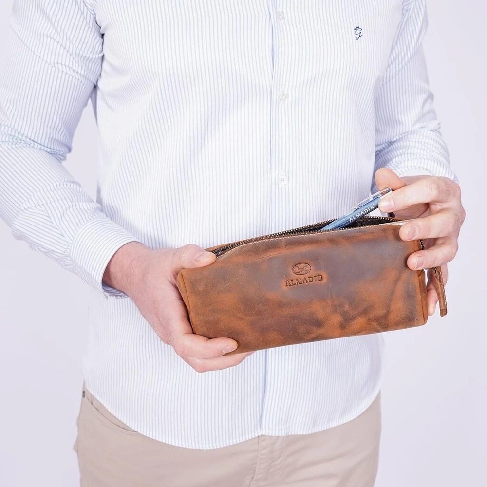 Almadih max premium pieštukinė iš karvės odos, rašymo reikmenų dėklas mokytojui, kosmetinė, aukštos kokybės, elegantiška, praktiška, unisex, max vintage, m, profesionali