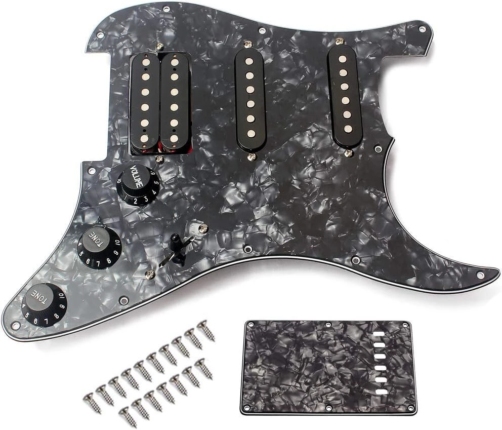 Alnicov elektrinės gitaros apsauga 3 sluoksnių ssh įkrautas iš anksto sujungtas humbucker apsaugos rinkinys gitarai, juodas perlas