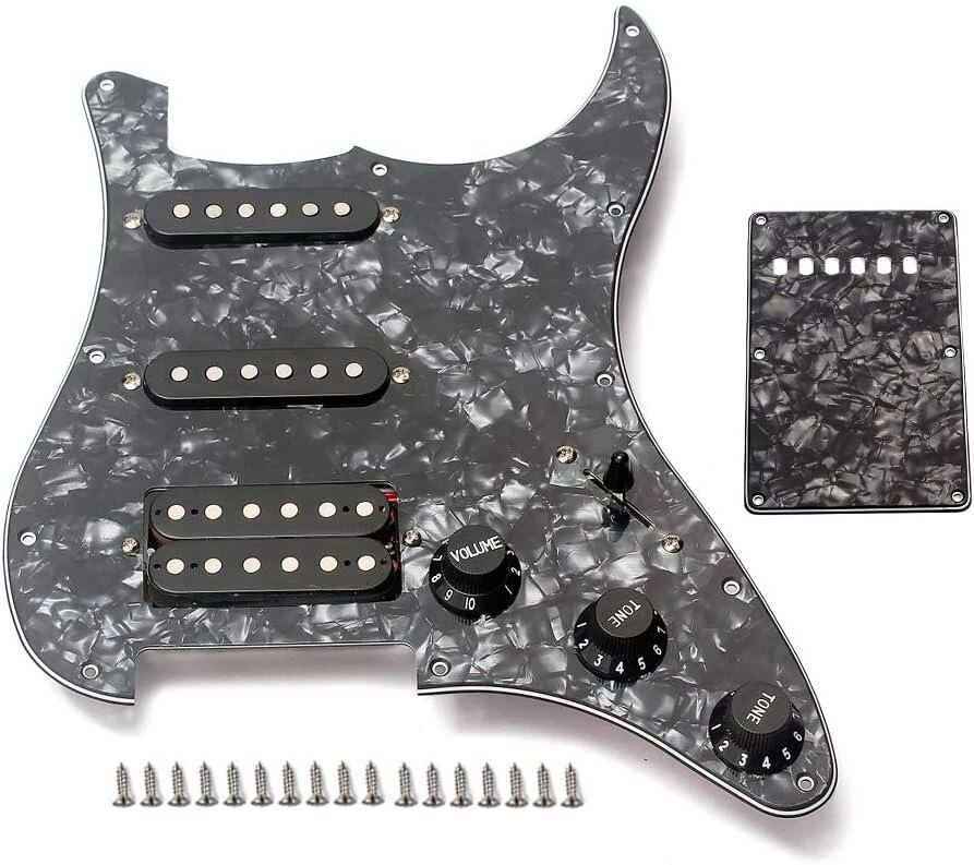 Alnicov elektrinės gitaros apsauga 3 sluoksnių ssh įkrautas iš anksto sujungtas humbucker apsaugos rinkinys gitarai, juodas perlas