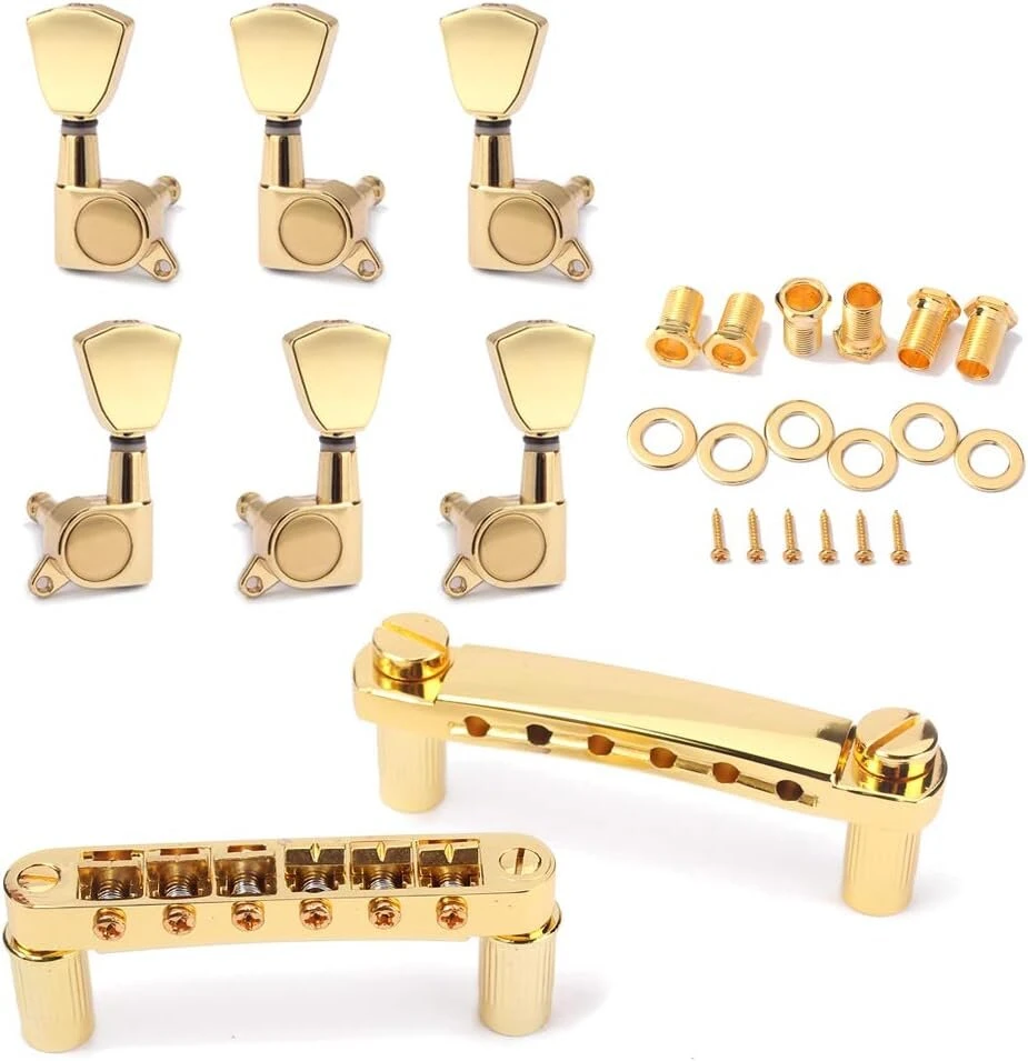Alnicov Tune-o-matic gitaros tiltelis ir gitaros derintuvai, muzikos instrumentų priedai, auksinės spalvos