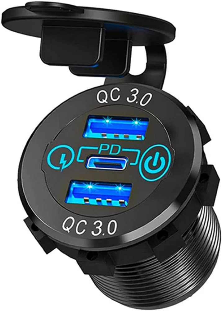 Alnicov Usb automobilinis įkroviklis 12v/24v 36w greitas įkrovimas Qc3.0 dvigubas Usb įkroviklis maitinimo lizdas greito įkrovimo adapteris su jungikliu Led voltmetras