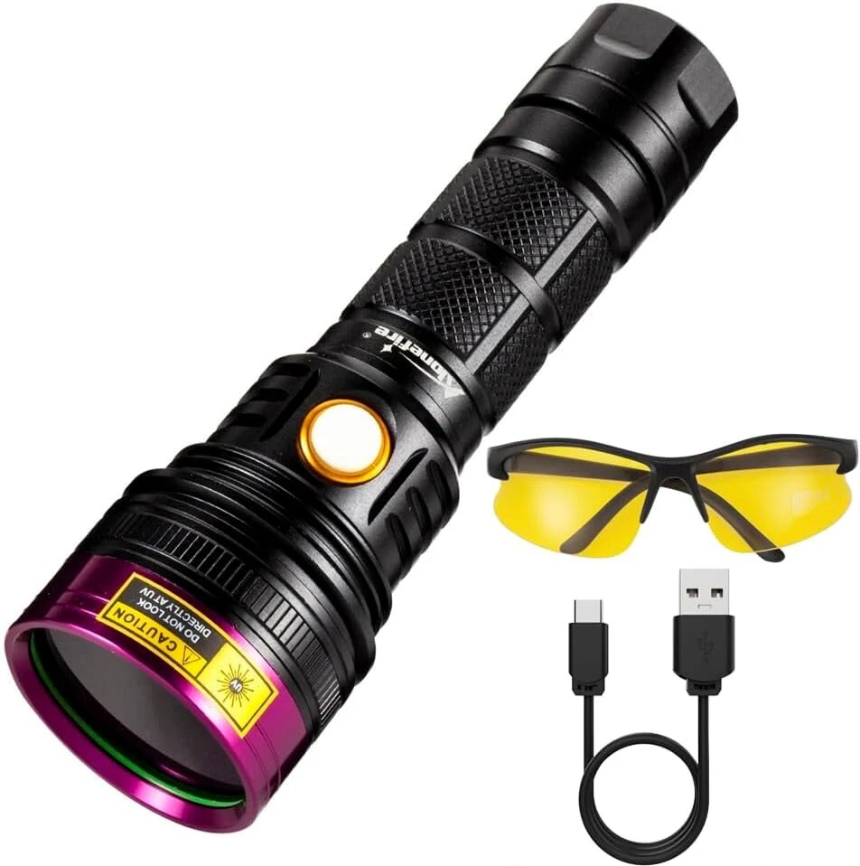 Alonefire Sv18 12w žibintuvėlis 365nm Uv galingas įkraunamas Usb ultravioletinis juodos šviesos šlapimo detektorius dervos kietinimui fluorescencijai su įkrovos indikatoriumi baterija įtraukta