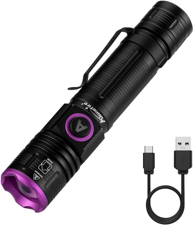 Valiklis Alonefire Sv85 395nm Uv žibintuvėlis 5w nešiojamas priartinamas Type C Usb įkraunamas juodos šviesos naminių gyvūnėlių šlapimo detektorius pinigų detektorius Uv dervai, žvejybai, skorpionams, gintarui, mineralams su baterija